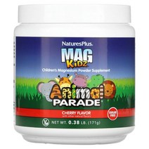 NaturesPlus (네이처스플러스) Mag Kidz Animal Parade 어린이용 마그네슘 파우더 보충제 체리 171g(0.38lb), 0.38 파운드