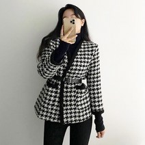 [레티고] 노카라 브이넥 하운드 체크 자켓