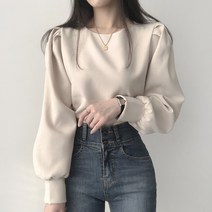 리리의감각 여성 스웨이드 벌룬소매 루즈핏 어깨핀턱 블라우스