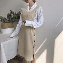 여성 옆단추 멜빵 원피스 앞치마 면 점프수트 러블리 남자들이좋아하는 휴양지 룩 데이트