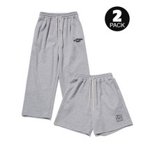 어반에이지 2팩 UBNA 스퀘어 로고 숏팬츠 바지 + 라운드 와이드 팬츠 멜란지그레이 반