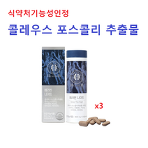 식약처인증 콜레우스 포스콜리 추출물 나이아신 난소화성 말토덱스트린 추출 분말 가루 알약 정 특허 신소재 인도 아유르베다 제지방 증가 체지방 감소 뱃살 허벅지 팔뚝 다이어트 보조제, 콜레우스포스콜리 3개