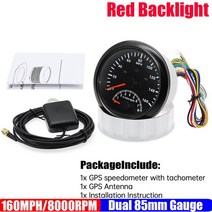 빨간색 LED 2 IN 1 다기능 85mm GPS 속도계 게이지 안테나 + 타코 8000 RPM 자동 요트 12V24V 용 방향 지, 08 160MPH BB