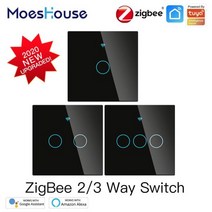 ZigBee Wall Touch Smart Light Switch With Neutral/No Neutral No Capacitor Life/Tuya Works with Alex, Black_3-Gang | EU Standard