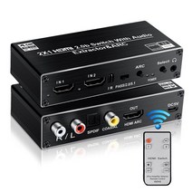 avedio links HDMI 음성 분리기 광 디지털 4K60Hz HDMI 전환기 2입력 1출력 ARC 리모컨 첨부 HDMI 2.0b스위처 음성 분리 광 SPDIF + 동축 + 아날로그 RCA 스테레오 출력 PS34 Xbox홈 시어터 등에 대응