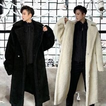 코트 트렌치코트 남녀공용 오버핏 하프기장 멋스러운 무릎 bf 스타일 퍼 코트 커플룩