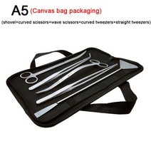 수족관 도구 세트 가위 족집게 식물 웨이브 잔디 스테인레스 청소 물고기 탱크 삽 액세서리, 07 5 pcs set canvas bag