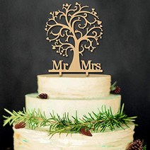 YAMI COCU Mr and Mrs Cake Toppers Bride and Groom Rustic Wood Tree Wedding Aniversary Party Engageme, 1