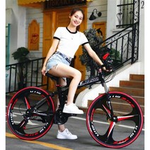 초경량 자전거 접이식 유인 가변 속도 산악 자전거 성인 남녀 학생 전거, 27단, 26인치, 검정 및 빨강 3칼날 휠