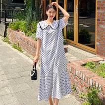 퍼니걸스 7077 카라 도트 땡땡이 반팔 롱 원피스 여성의류