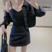 루키 흑청 데님자켓 미니원피스 set 셋업