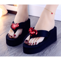 NANUO 여성 반짝이 쪼리신발 웨지힐 슬리퍼6cm-8cm
