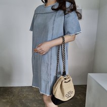 마랑 수술 절개 심플 청 연청 진청 데님 미니 원피스 국산