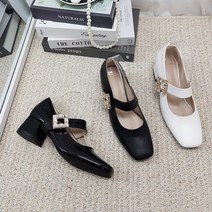 이나슈즈 발등 스트랩 스퀘어 큐빅 메리제인 펌프스 구두 5cm