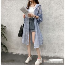 봄 면 마 셔츠 여 루즈핏 긴팔 체크 셔츠 여 미디엄 롱