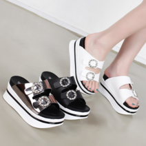 보석 장식 슬리퍼 투스트랩 통굽 7cm 슬리퍼