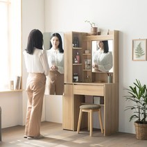 [전신1위+공간활용] 파로마 리오나 전신거울 화장대 인기만점 좁은공간화장대 전신화장대 + 사각탁상거울, 오크+사각탁상거울