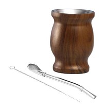 Yerba Mate Gourd Mate Cup 더블 레이어 8oz Mate Cup For Hot & Cold 음료, 높이 11cm, 스테인레스 스틸, 나뭇결