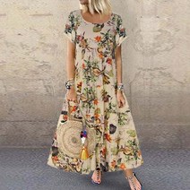 여름 맥시 드레스 여성 빈티지 꽃 프린트 느슨한 sundress 캐주얼 반소매 비치 파티 boho 롱 드레스 가운 vestidos