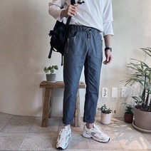 진땡 남성용 6컬러 허리밴딩 지퍼 포인트 절개 라인 스판 코튼팬츠 면바지