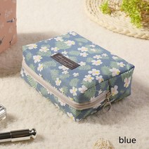 메이크업 화장품 박스 2022 다기능 휴대용 달콤한 꽃 패턴 여행 주최자 대용량 세척 가방 화장품 가방 메이크업 파우치 세면 용품 키트, 푸른