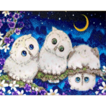 퓨어몰링 캔버스액자 일체형 DIY 보석십자수 세트 40X50 cm, 부엉이 패밀리
