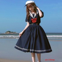 선원 드레스 여성의 여름 조커 느슨한 해군 칼라 드레스