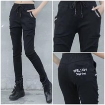 컬리 2023 봄 여성 스판 밴딩 간절기 배기 팬츠 여자 빅사이즈 편한 인생 캐릭터 블랙 검정 9부 긴 바지