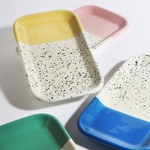 빈티지 마블 도자기 식기 홈카페 플레이트, 직사각접시, 웨일 블루