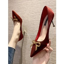 펌프스힐코디 레드 샤틴 하이힐 여성 스틸레토힐 가을 결혼함 슈즈 물 클래식 얇은 신부 단화 2974219868