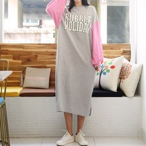 퍼니걸스 소매 배색 트임 롱 원피스 8752