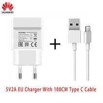 오리지널 Huawei 5V 2A EU 벽 충전기 C 케이블 노바 3i 명예 8x 7c P6 P10 라이트, 01 EU With C타입