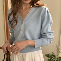 (빠른배송)파스텔 퍼프 브이넥 가디건 아이보리 핑크 민트 소라 바이올렛 블랙