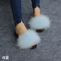 여성 페이커 퍼 블로퍼 뮬 봉제 슬리퍼 여성 여름 메쉬 붉은 깃털 패션 하이힐 종류 웨지 힐 한 단어 드래그 샌들을 착용