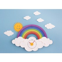 놀이방 귀여운 벽시계 구름 무지개 해 캐릭터 전자 침실 만델라 북유럽 벽시계 쇼핑몰, 12인치