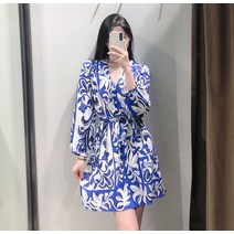 플라워원피스패션 WMXZ 손수 복고패션 브이넥 허리띠코디 인쇄 꽃무늬 셔츠 식 7964 026 2598362747