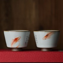 다기잔 찻잔 손그림 잉어 경덕진 여요개편 품명배, 찻잔세트