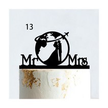 Mr & Mrs 여행 웨딩 케이크 토퍼 세계지도 신랑 아크릴 우드 항해 테마 커플 기념일 파티 장식, 77.style13 - Glitter Gold