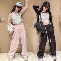 (바로배송) 마이슈마켓 주니어 여아 상하복 초등 학생 상하세트 크롭티 조거팬츠 세트 댄스복 아기 아동 키즈 가을 힙한 스타일