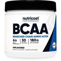 Nutricost 뉴트리코스트 BCAA 파우더 6.3oz 180g 30회분 무맛, 1개