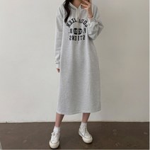 더핑크 / [더핑크] 여성용 느웰 오버핏 레터링 후드 롱 원피스