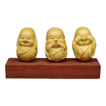 3 부처 승려 동상 사무실 장식 컬렉션 선물을 위한 회양목 조각 공예, 노란색