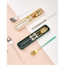 더디케이 심플 수저 젓가락 포크 세트 휴대용 수저통 세트, 레드G, 1개