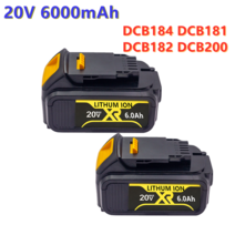 FiJiLa 20V 6.0Ah MAX XR 배터리 전동 공구 교체 DeWalt DCB184 DCB181 DCB182 DCB200 20V 6A 18V 20V 배터리, 2개