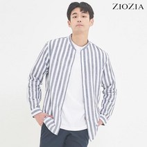 지오지아 95 100 사이즈 네이비 린넨 세로 스트라이프 차이나넥 셔츠