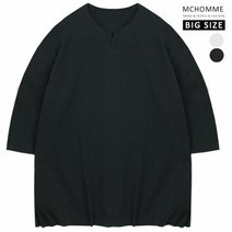 엠씨옴므 빅사이즈(∼3XL) 민무늬 넥 라인 트임 스판 7부 반팔 티셔츠 TT20S10_B