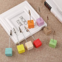 디엠몰 2+2 우드 큐브 메모 클립 메모꽂이 중요 포스트잇 집게 거치대, 오렌지