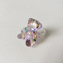글루링 접착제링 Losr 레이디 2021 여성용 반지 투명 아크릴 무성 귀여운 곰 파티 여행 쥬얼리 틈새, 01 purple