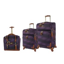 Steve Madden Designer Luggage Collection - 3피스 소프트사이드 확장 가능한 경량 스피너 슈트케이스 여행 세트에는 좌석 가방 아래 포함 50.8c, Shadow Purple