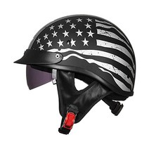 ILM 하프헬멧 오토바이 오픈페이스 선바이저 퀵 릴리즈 버클 DOT 승인 사이클 모터크로스 정장 남성 여성 205V (M Matt Black), Small, Patriotic Flag